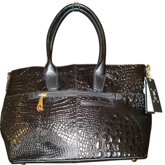 M.C. MELODY 4932 BLK/GRY Genuine Leather Handbag - Picture 2 of 4